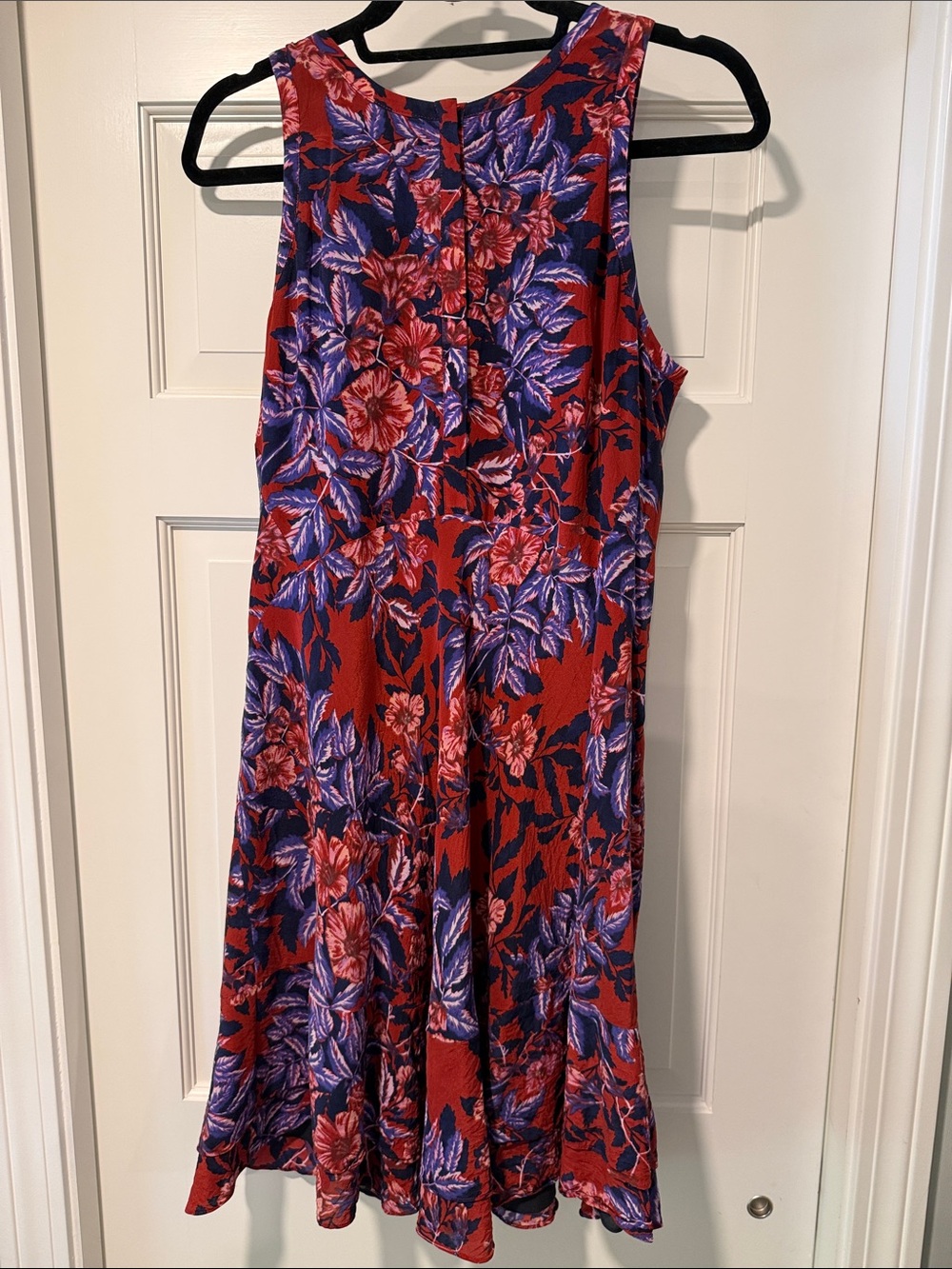 Rebecca Taylor - Red Floral Sleeveless Midi Dress with Purple Accents - Size 8
